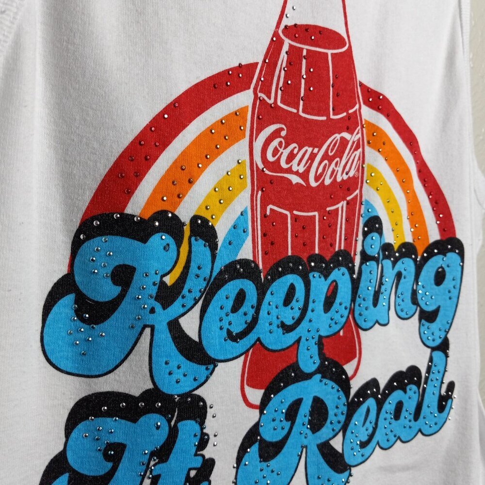 Coca-Cola Retro Rainbow Graphic Cropped Tank Top Sleeveless Medium - Picture 3 of 6